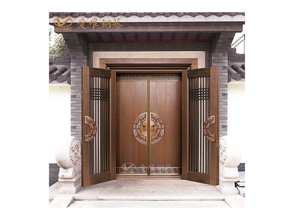 愛(ài)唯銅門(mén)廠家定制新中式入戶雙開(kāi)門(mén)